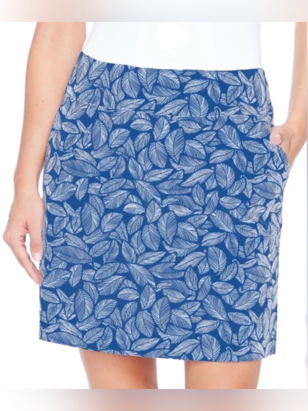 Blue Leaf-Print A-Line Skirt NWOT